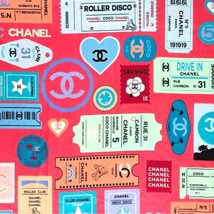 Auth Chanel Silk Blend Ticket Pattern Large Beach Scarf Multicolor